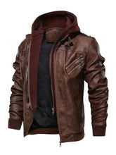 Brown Leather Bomber Jacket with Hood